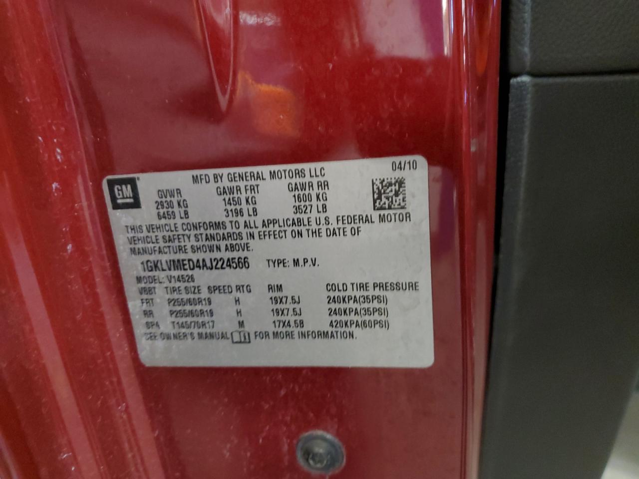 2010 GMC Acadia Slt-1 VIN: 1GKLVMED4AJ224566 Lot: 82775495