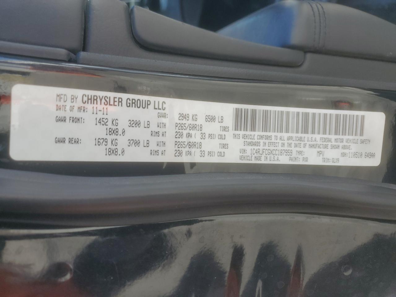 2012 Jeep Grand Cherokee Overland VIN: 1C4RJFCGXCC187959 Lot: 85349525