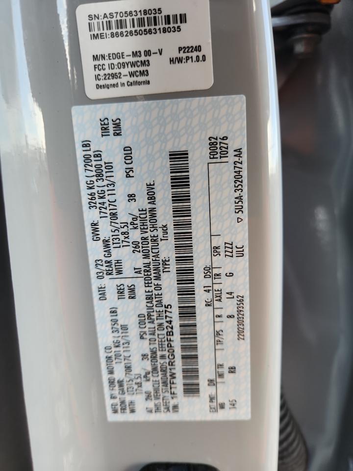 2023 Ford F150 Raptor VIN: 1FTFW1RG0PFB24775 Lot: 90343955