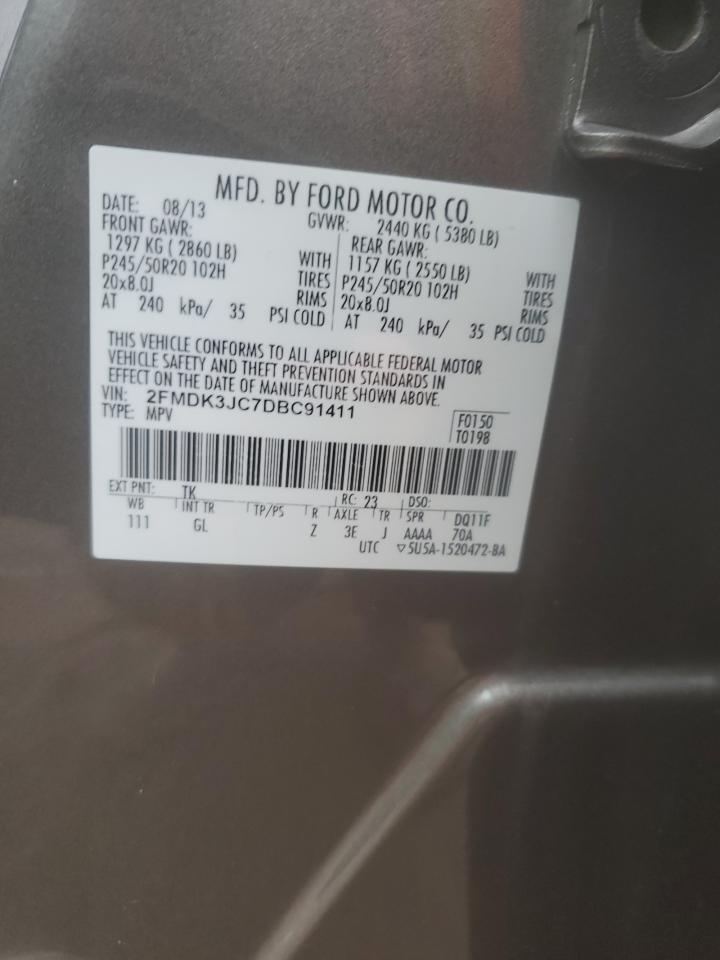 2013 Ford Edge Sel VIN: 2FMDK3JC7DBC91411 Lot: 89707685