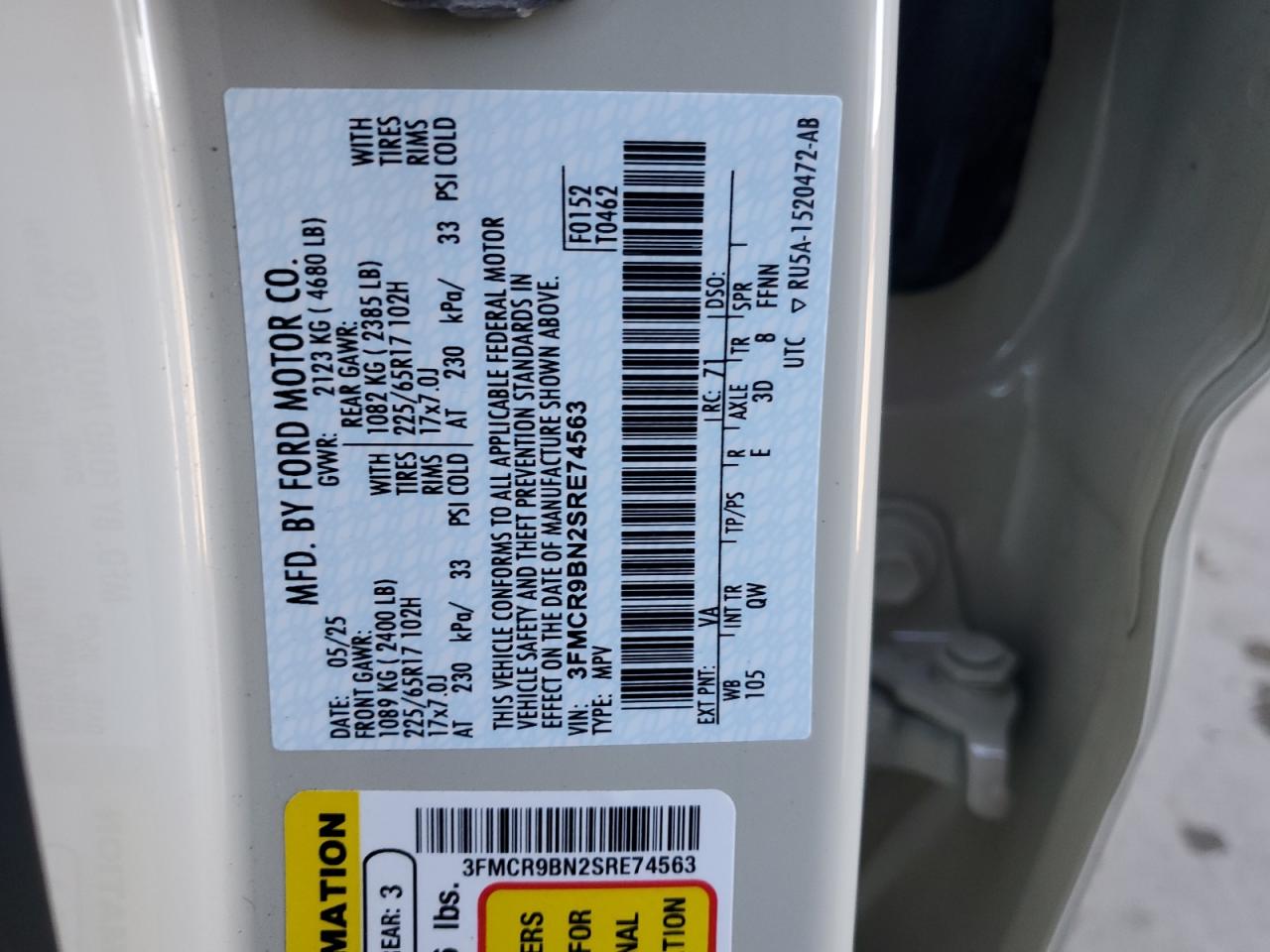 2025 Ford Bronco Sport Big Bend VIN: 3FMCR9BN2SRE74563 Lot: 87432195