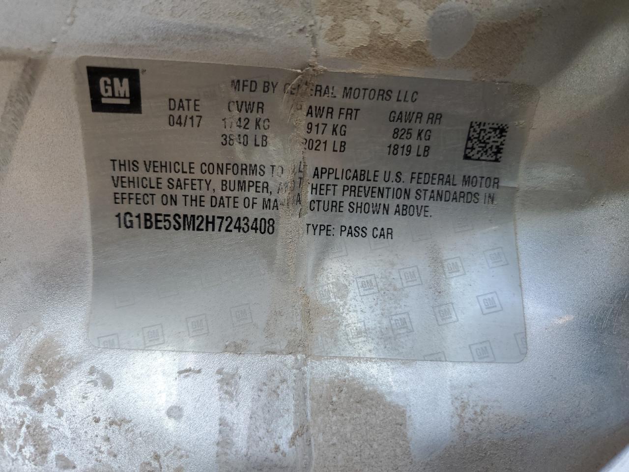 2017 Chevrolet Cruze Lt VIN: 1G1BE5SM2H7243408 Lot: 82262295