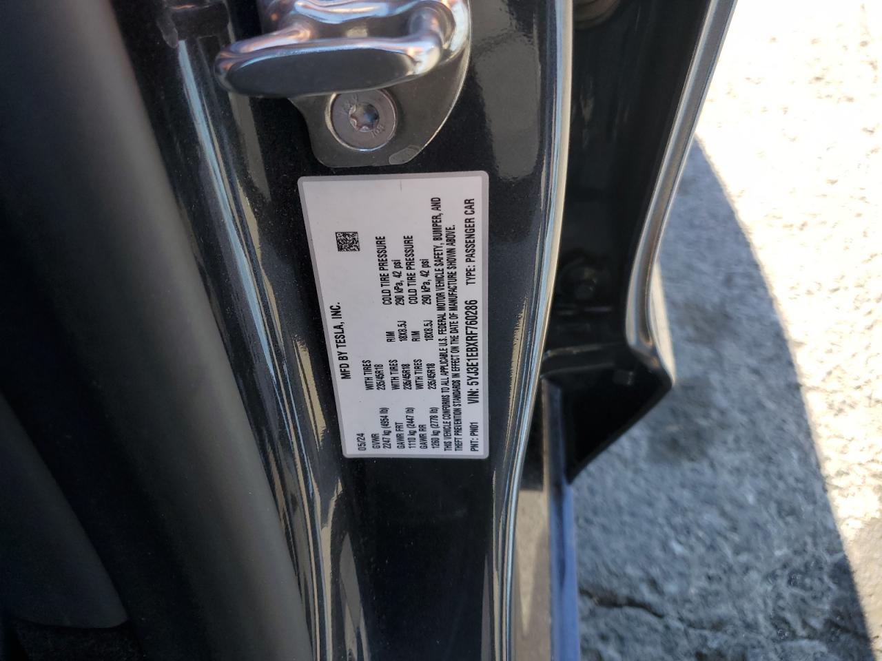 2024 Tesla Model 3 VIN: 5YJ3E1EBXRF760286 Lot: 86897305