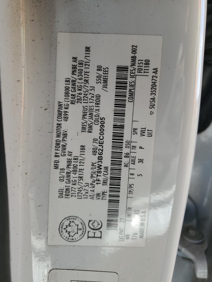 2018 Ford F350 Super Duty VIN: 1FT8W3B62JEC00905 Lot: 86504445