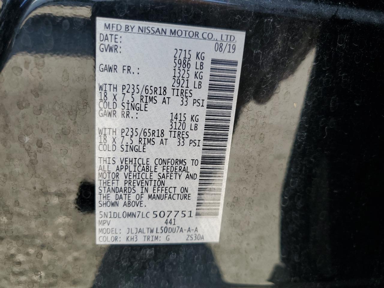 2020 Infiniti Qx60 Luxe VIN: 5N1DL0MN7LC507751 Lot: 85371475