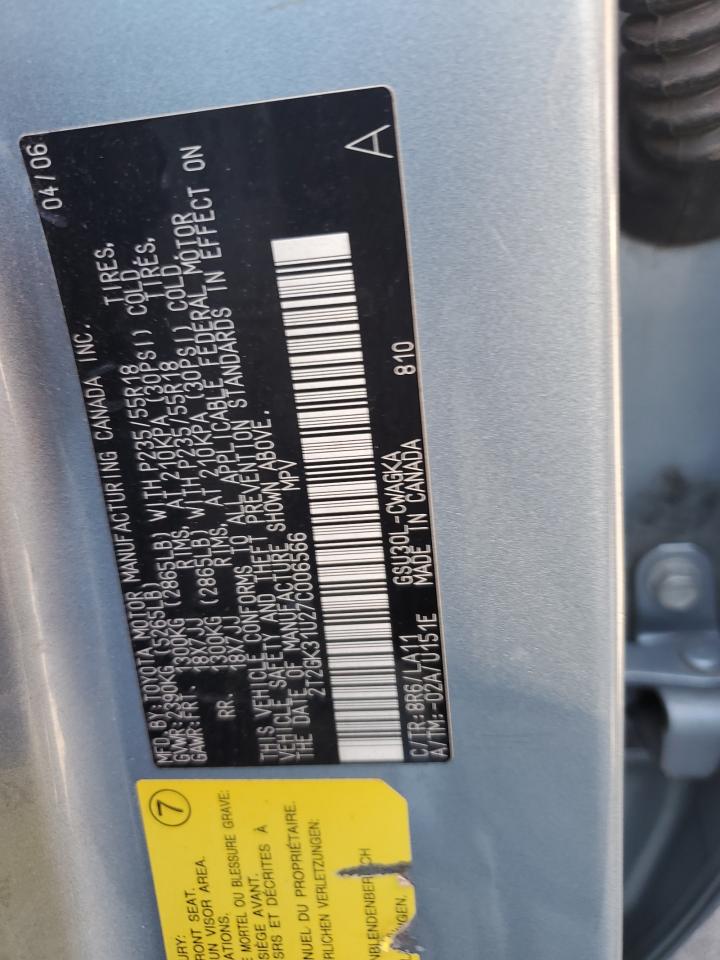 2007 Lexus Rx 350 VIN: 2T2GK31U27C006566 Lot: 85142535