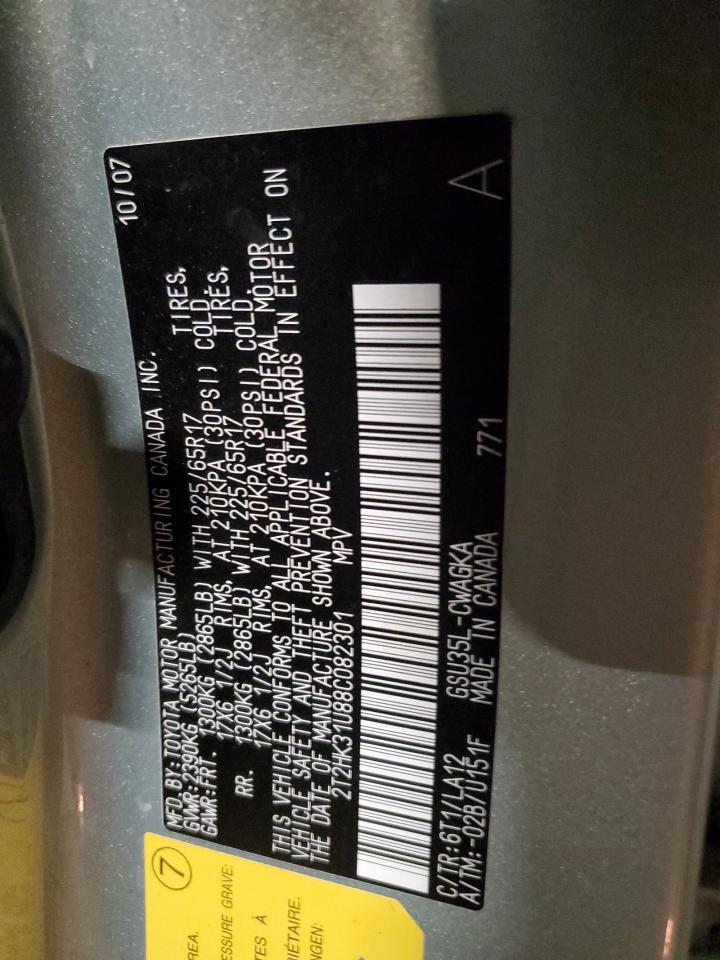 2008 Lexus Rx 350 VIN: 2T2HK31U88C082301 Lot: 86214055