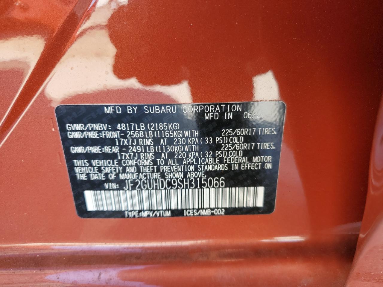 2025 Subaru Crosstrek Premium VIN: JF2GUHDC9SH315066 Lot: 82336295