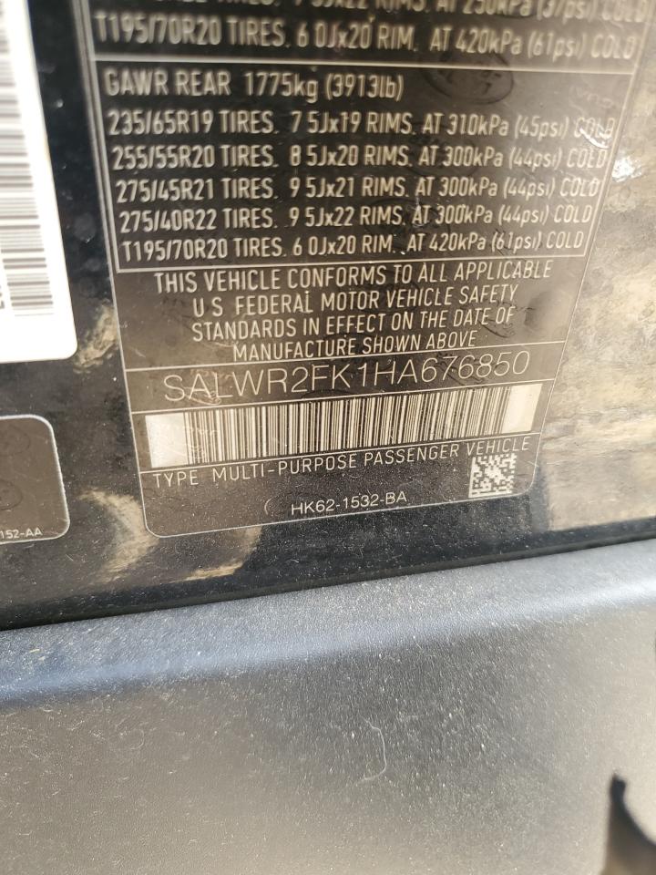 2017 Land Rover Range Rover Sport Hse VIN: SALWR2FK1HA676850 Lot: 85101925