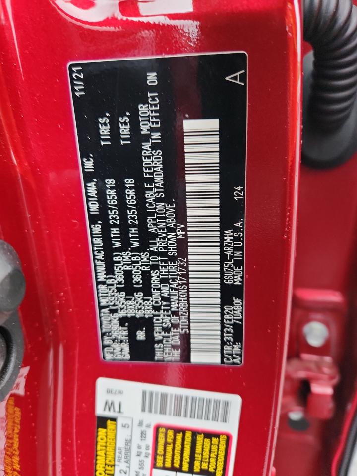 2022 Toyota Highlander Xle VIN: 5TDHZRBHXNS171732 Lot: 84588955