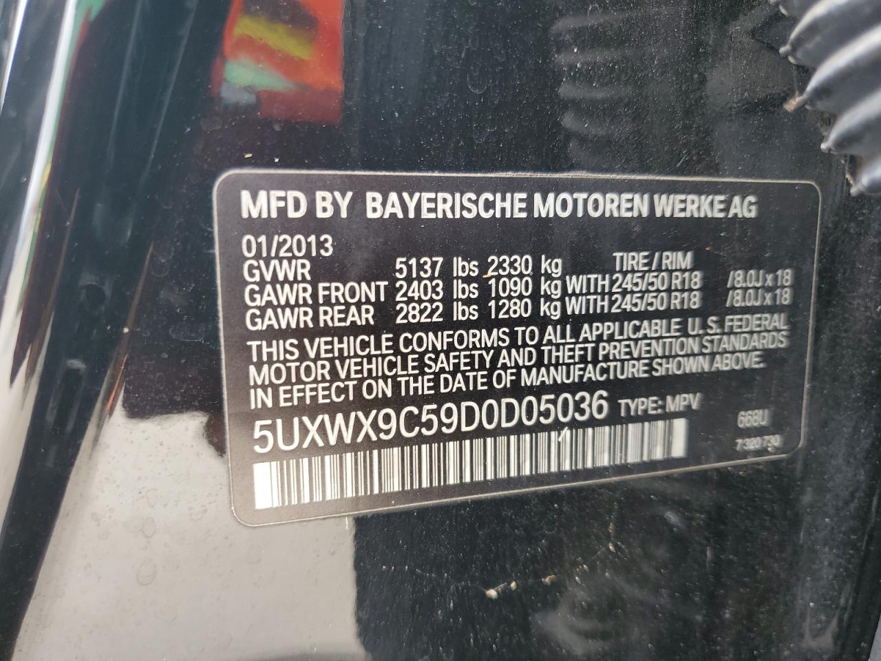 2013 BMW X3 xDrive28I VIN: 5UXWX9C59D0D05036 Lot: 82446215