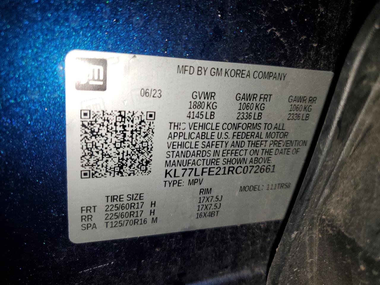 2024 Chevrolet Trax Ls VIN: KL77LFE21RC072661 Lot: 90334935