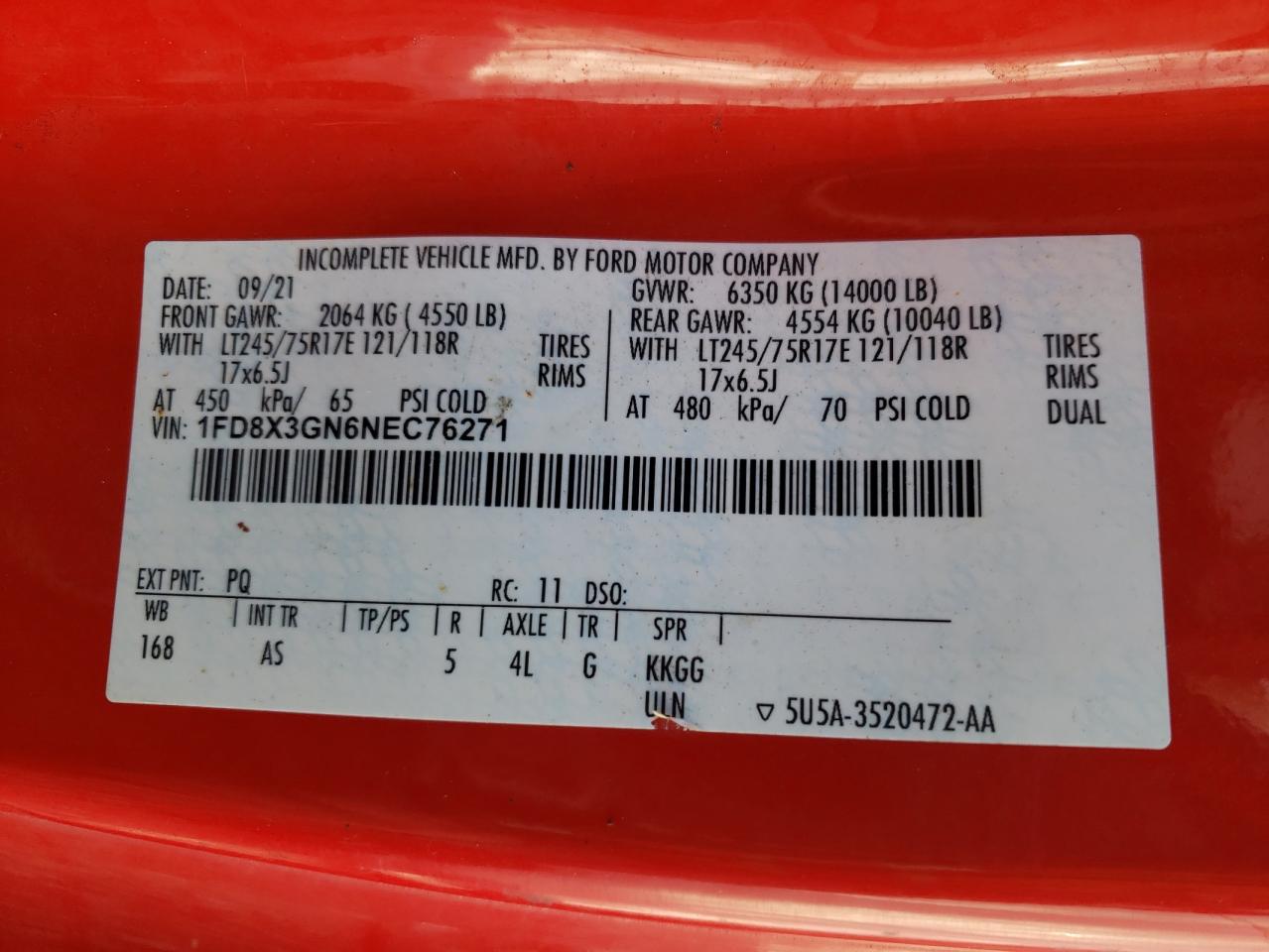 2022 Ford F350 Super Duty Truck Cab And Chassis VIN: 1FD8X3GN6NEC76271 Lot: 89714115