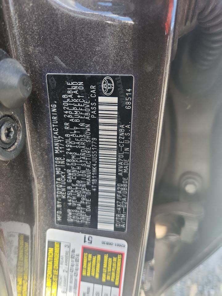 2018 Toyota Camry L VIN: 4T1B11HK4JU551779 Lot: 82240195