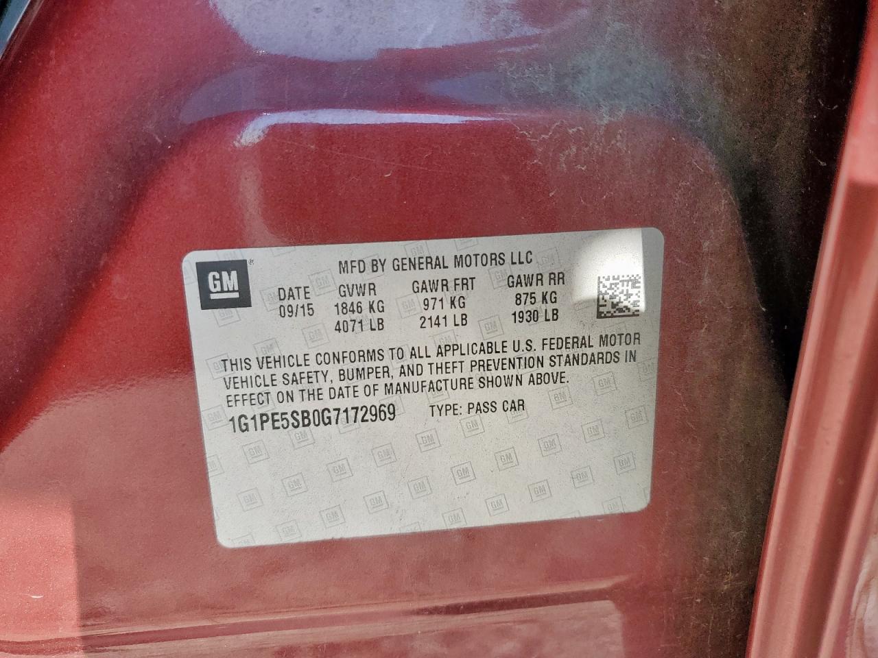 2016 Chevrolet Cruze Limited Lt VIN: 1G1PE5SB0G7172969 Lot: 82187655