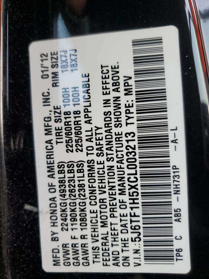 2012 Honda Crosstour Exl VIN: 5J6TF1H5XCL003213 Lot: 85151275