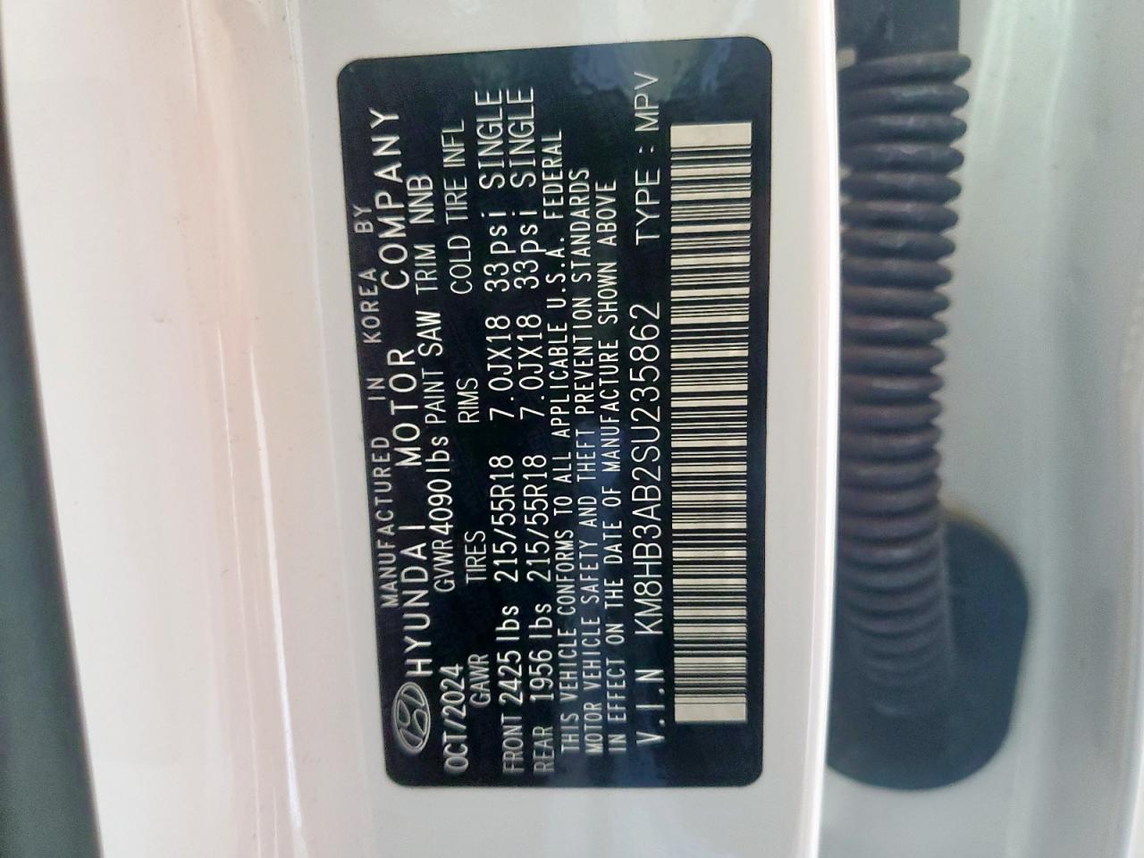 2025 Hyundai Kona Sel VIN: KM8HB3AB2SU235862 Lot: 85007075