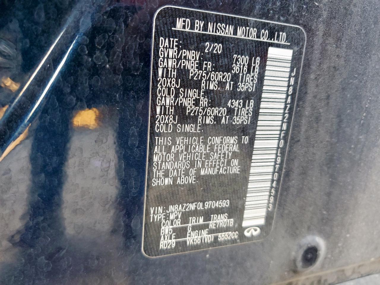 2020 Infiniti Qx80 Luxe VIN: JN8AZ2NF0L9704593 Lot: 92675325