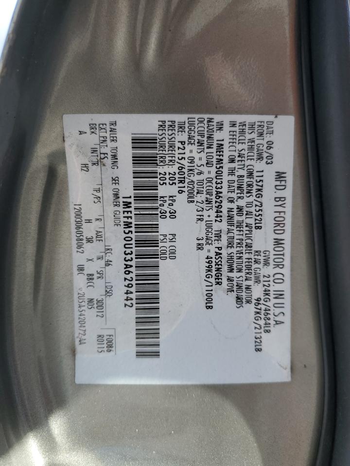 2003 Mercury Sable Gs VIN: 1MEFM50U33A629442 Lot: 85690025