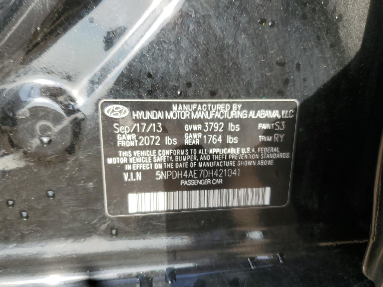 2013 Hyundai Elantra Gls VIN: 5NPDH4AE7DH421041 Lot: 84983675