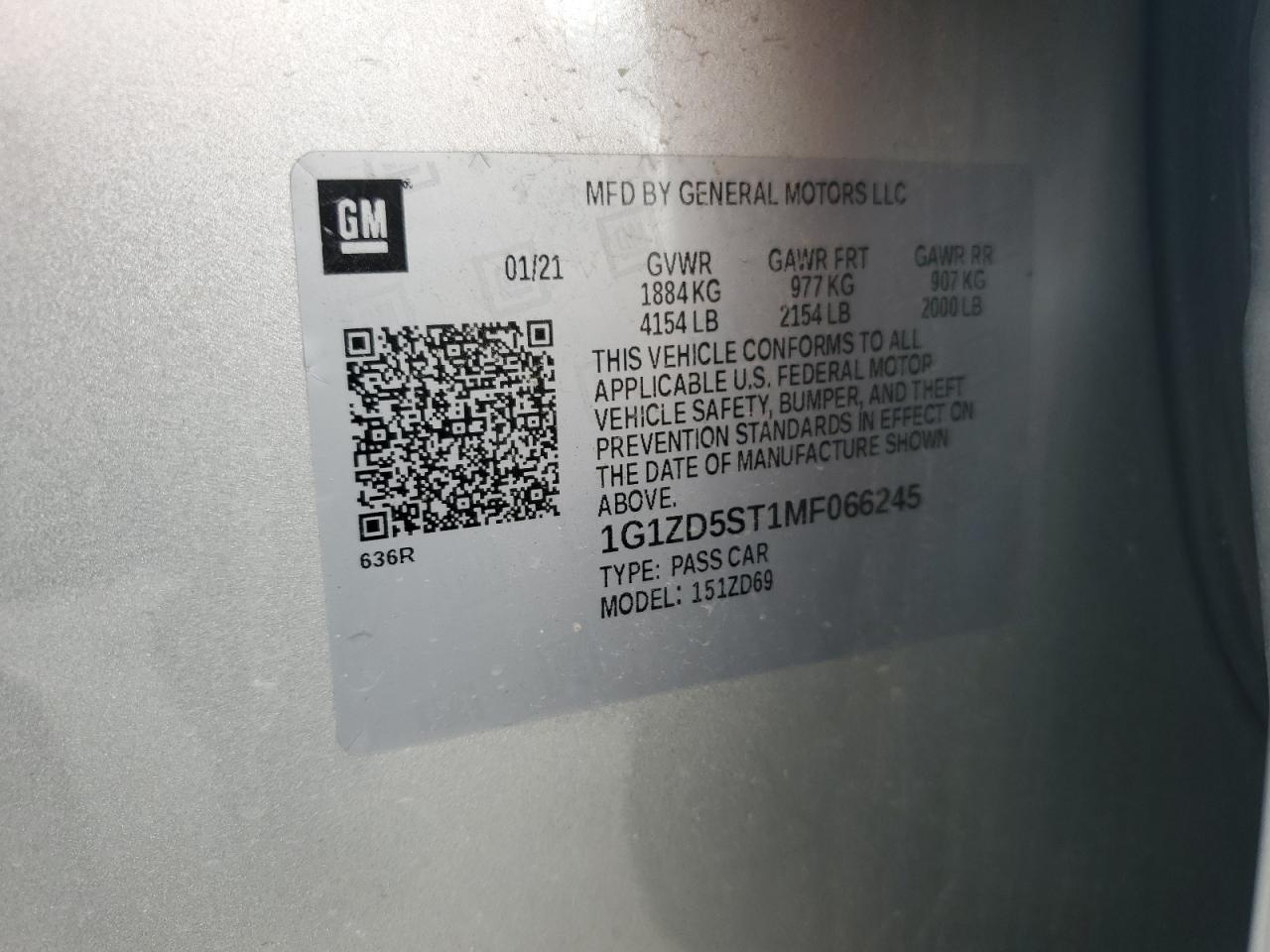 2021 Chevrolet Malibu Lt VIN: 1G1ZD5ST1MF066245 Lot: 82257725