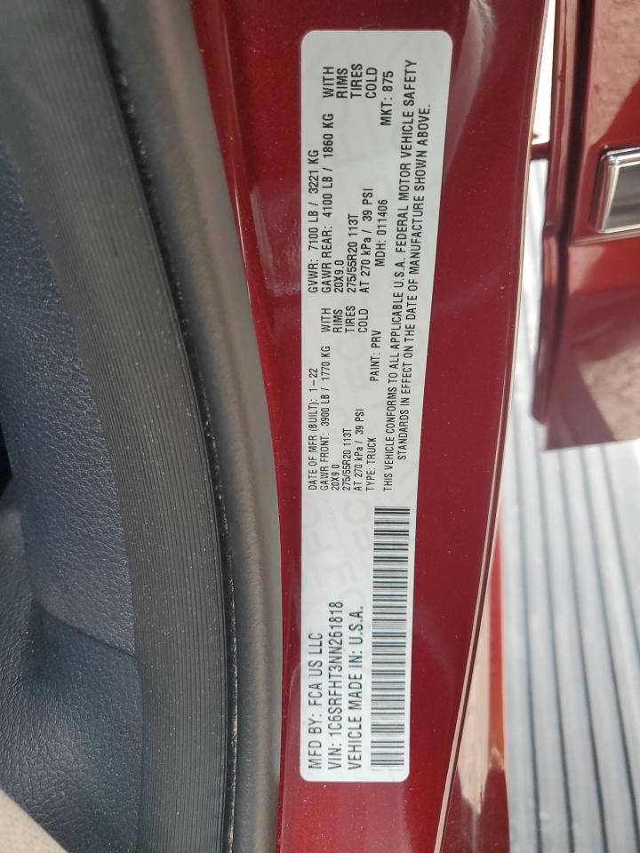 2022 Ram 1500 Limited VIN: 1C6SRFHT3NN261818 Lot: 85777545