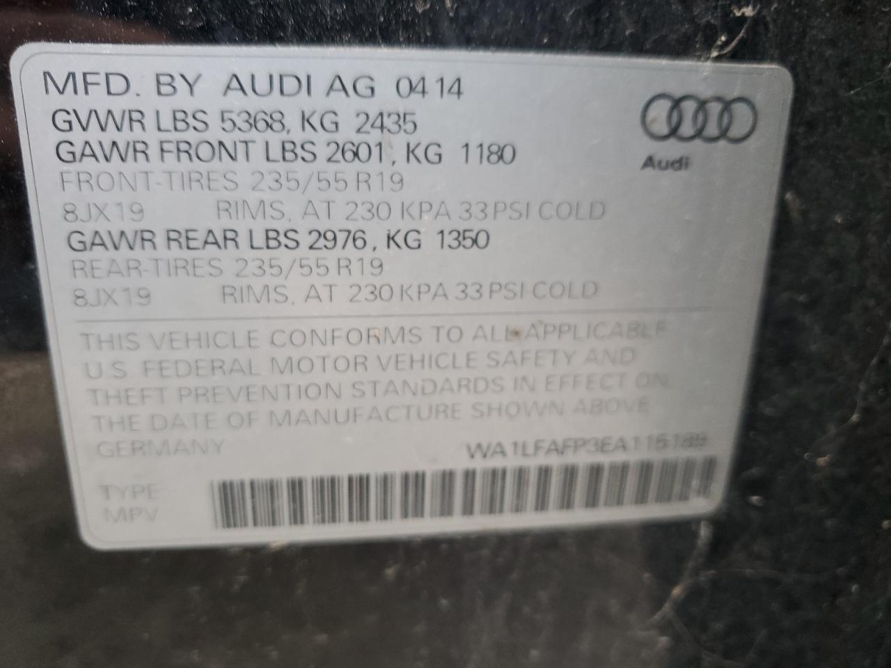 2014 Audi Q5 Premium Plus VIN: WA1LFAFP3EA115189 Lot: 86246135