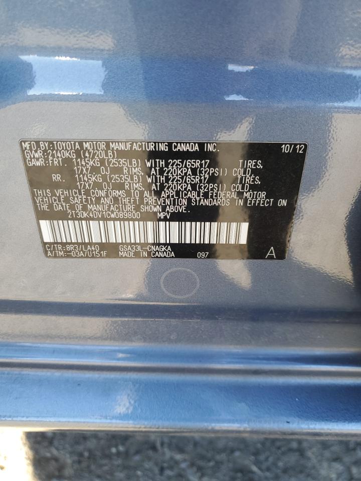 2012 Toyota Rav4 Limited VIN: 2T3DK4DV1CW089800 Lot: 82496745
