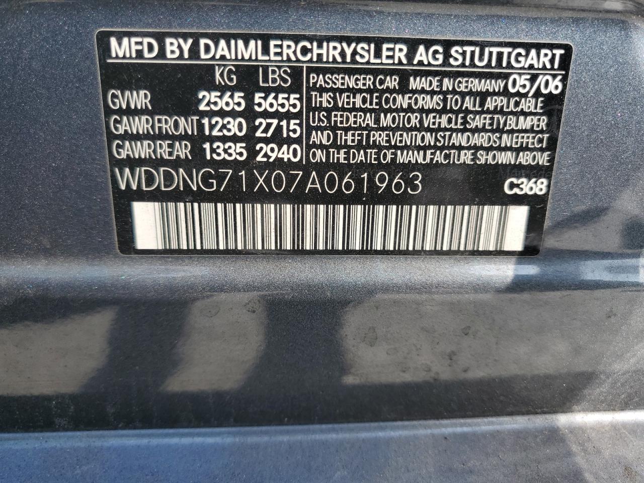 2007 Mercedes-Benz S 550 VIN: WDDNG71X07A061963 Lot: 85958225