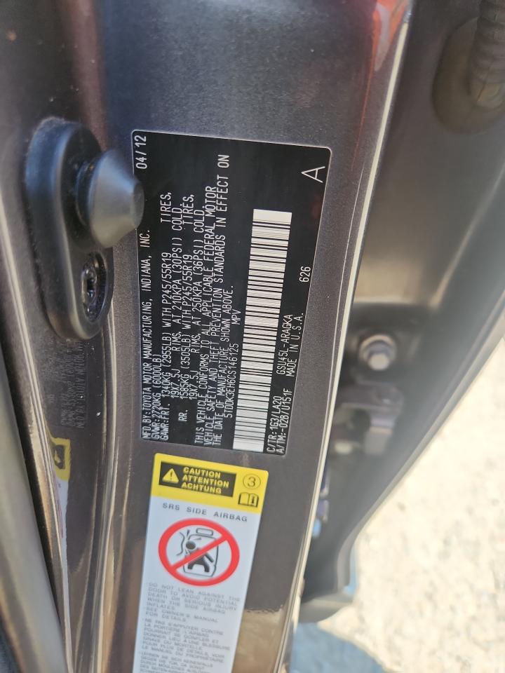 2012 Toyota Highlander Limited VIN: 5TDDK3EH6CS146125 Lot: 84906925