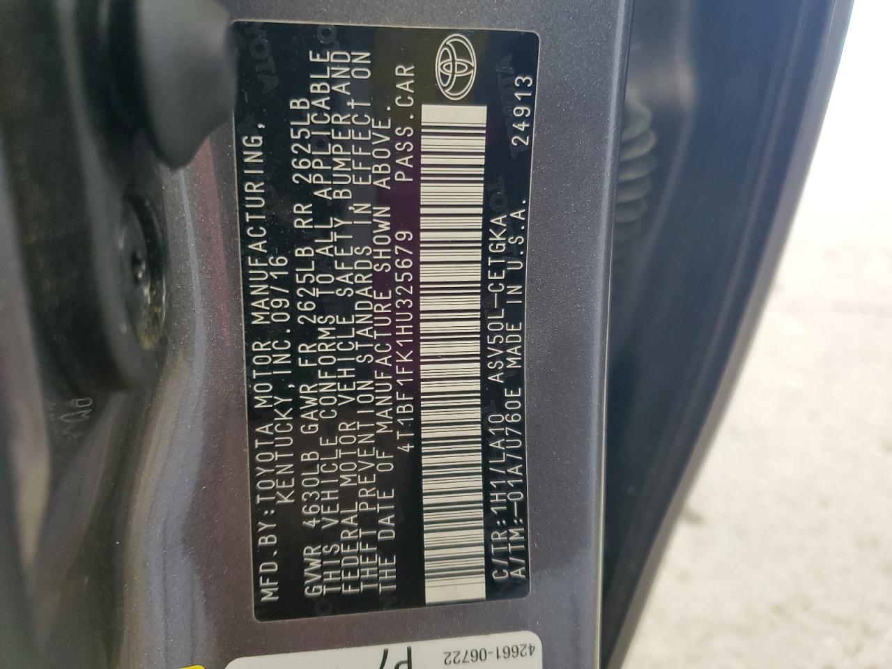 2017 Toyota Camry Le VIN: 4T1BF1FK1HU325679 Lot: 82255965