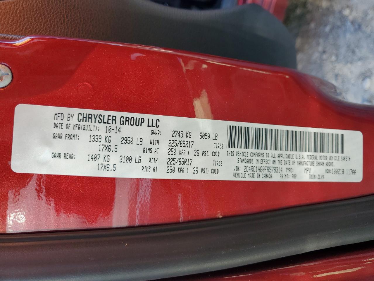 2015 Chrysler Town & Country S VIN: 2C4RC1HG0FR578314 Lot: 83798455