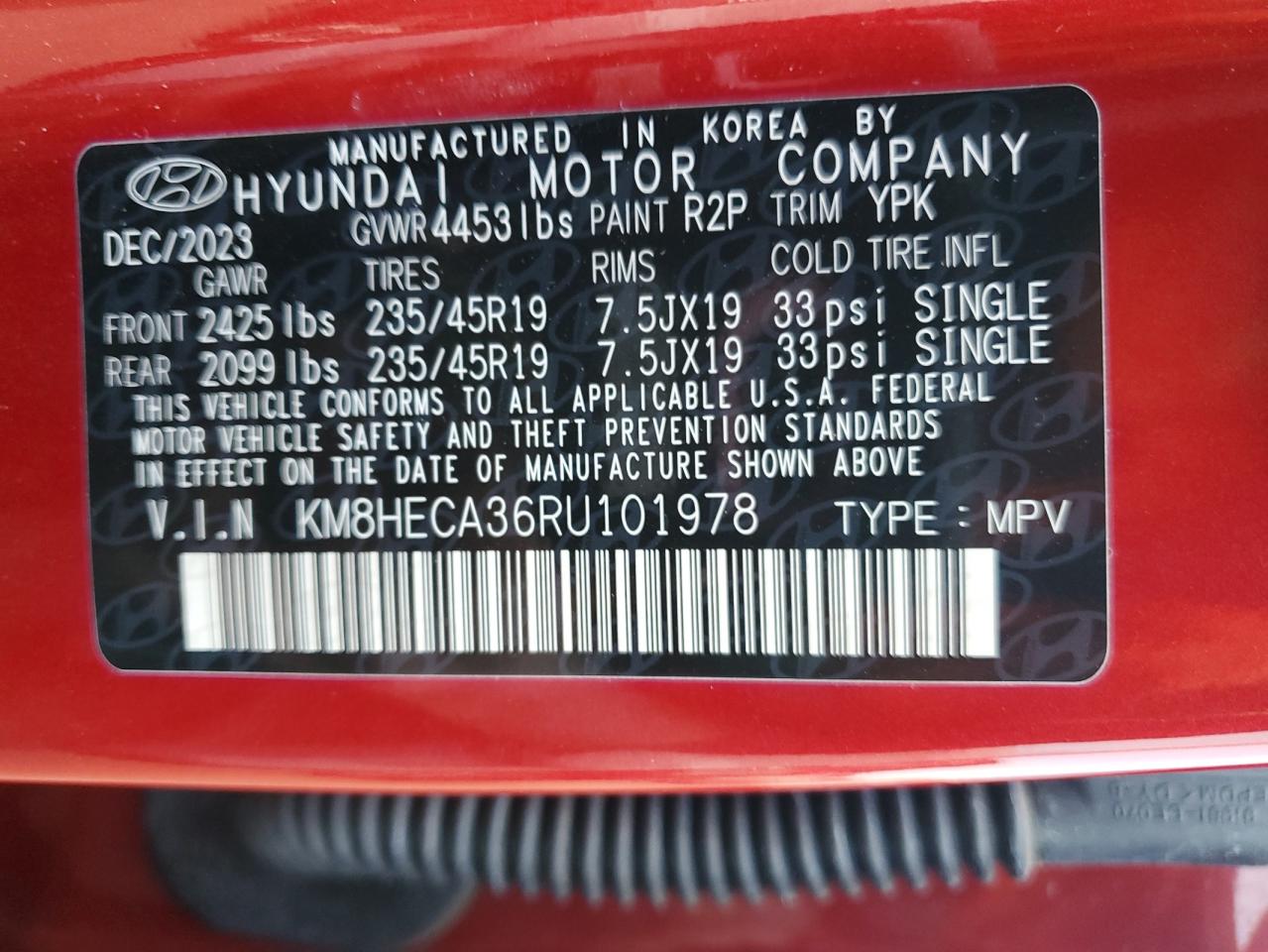 2024 Hyundai Kona Limited VIN: KM8HECA36RU101978 Lot: 85558695