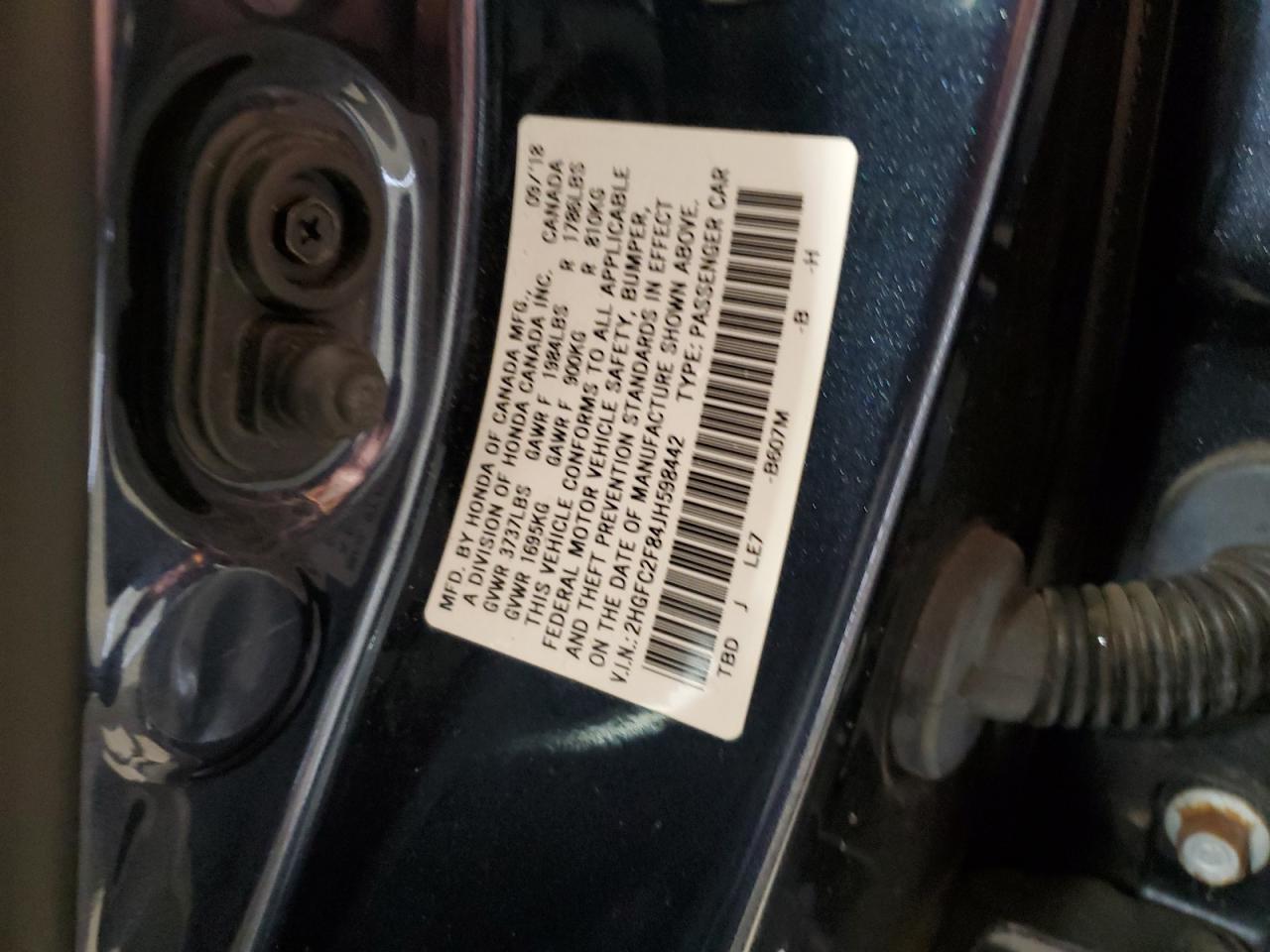 2018 Honda Civic Ex VIN: 2HGFC2F84JH598442 Lot: 85282075