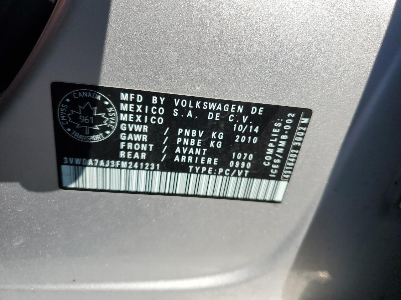 2015 Volkswagen Jetta Tdi VIN: 3VWDA7AJ3FM241231 Lot: 85540515