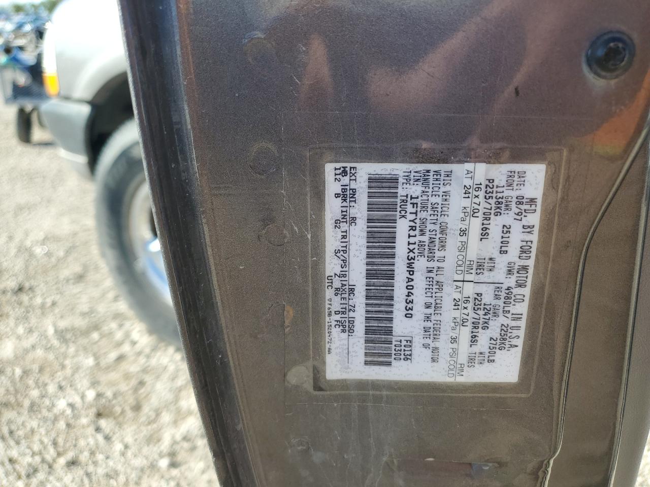 1998 Ford Ranger VIN: 1FTYR11X3WPA04330 Lot: 85289865