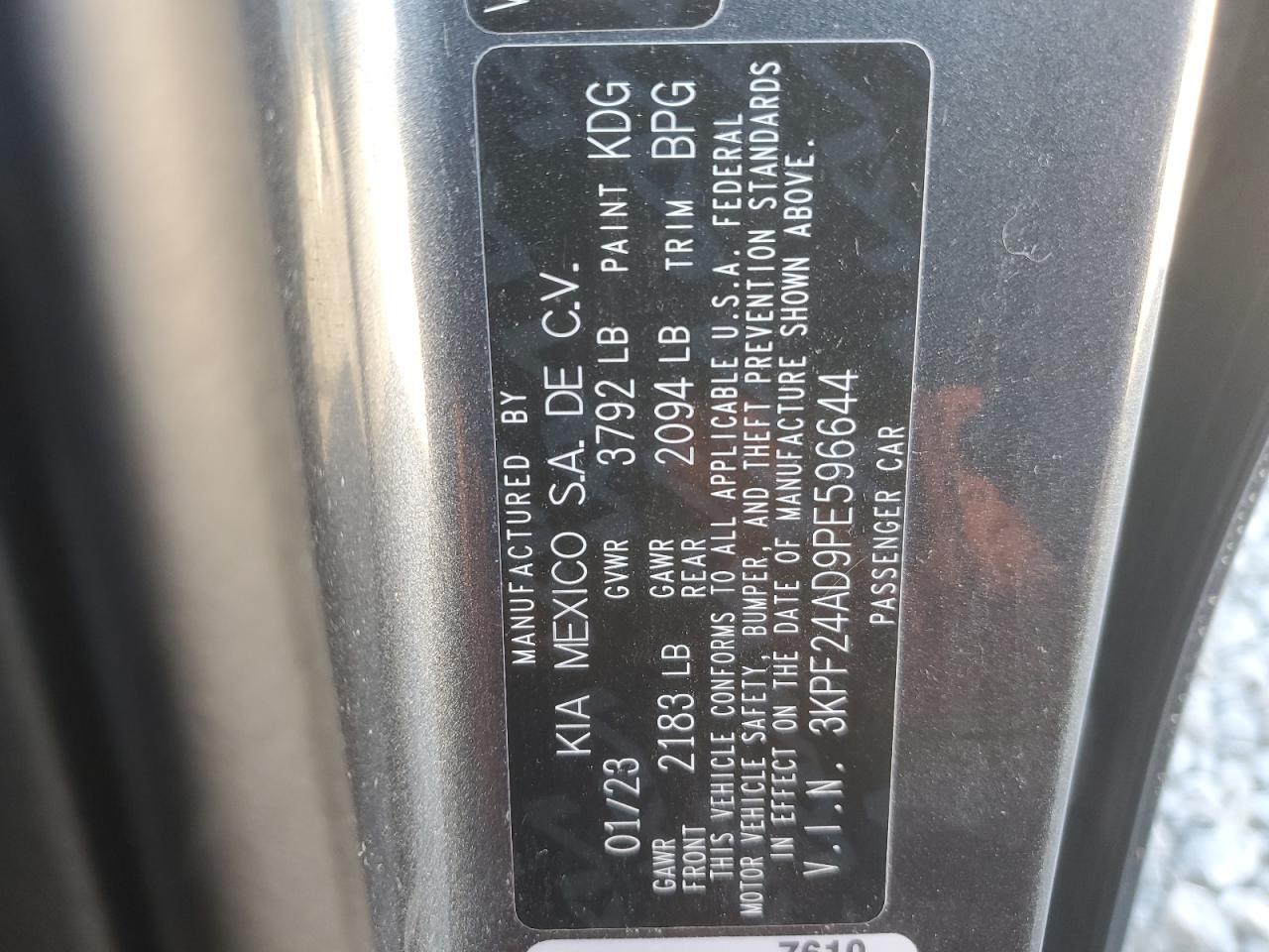 2023 Kia Forte Lx VIN: 3KPF24AD9PE596644 Lot: 82538925