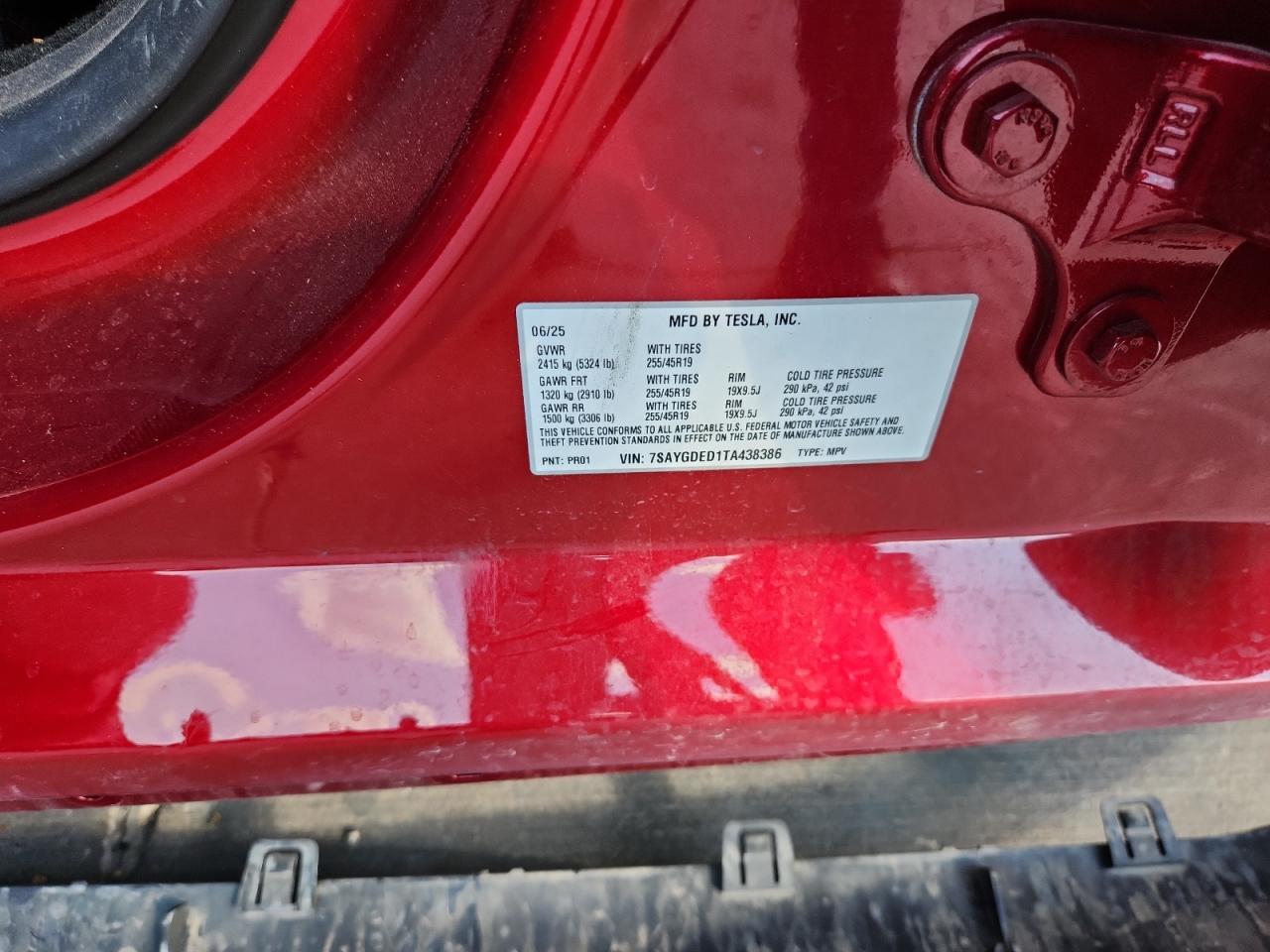 2026 Tesla Model Y VIN: 7SAYGDED1TA438386 Lot: 87033425