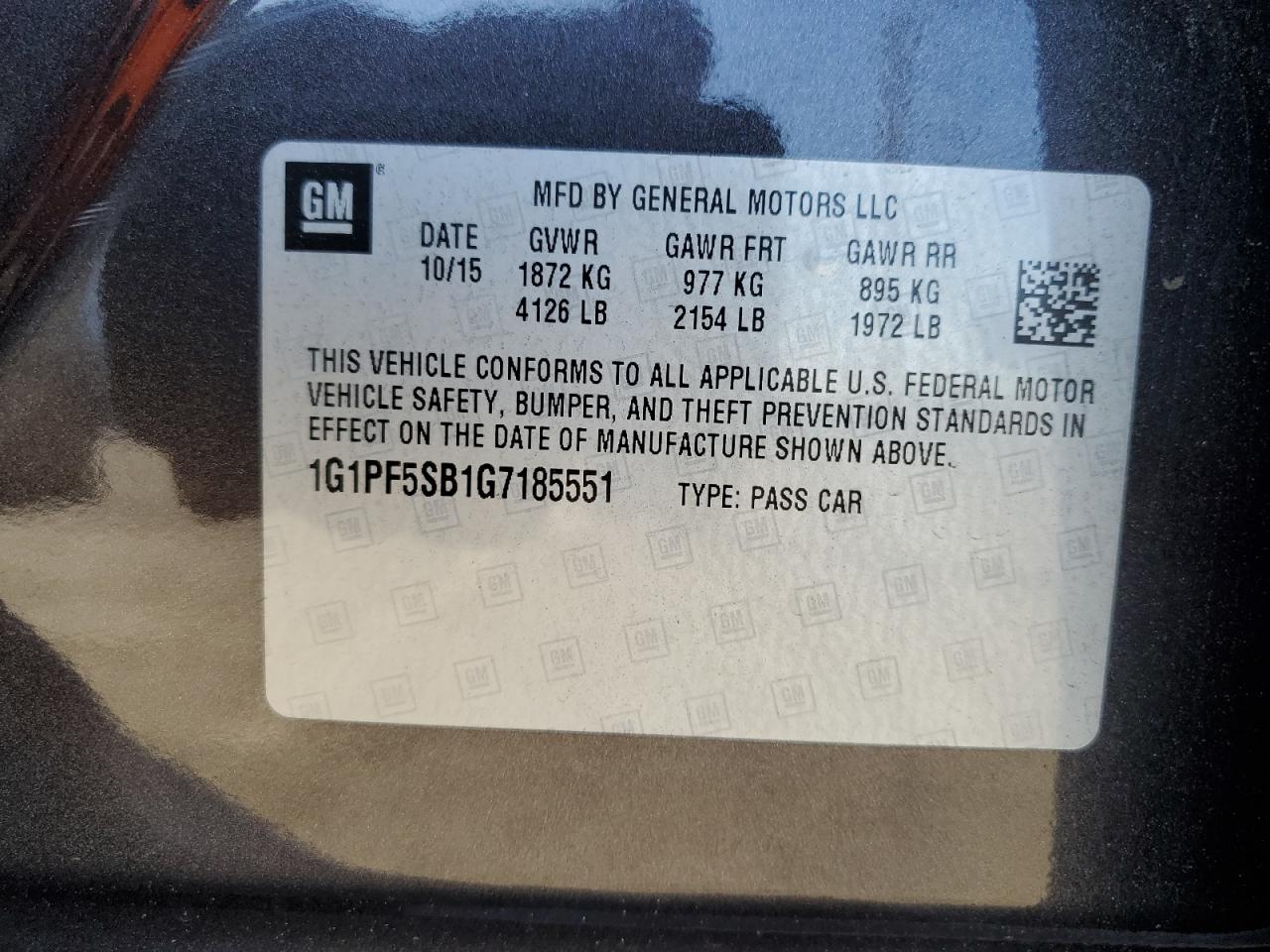 2016 Chevrolet Cruze Limited Lt VIN: 1G1PF5SB1G7185551 Lot: 85208075