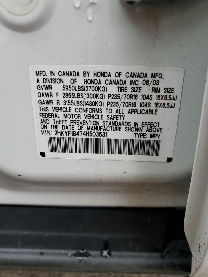 2004 Honda Pilot Ex VIN: 2HKYF18474H503631 Lot: 85828755