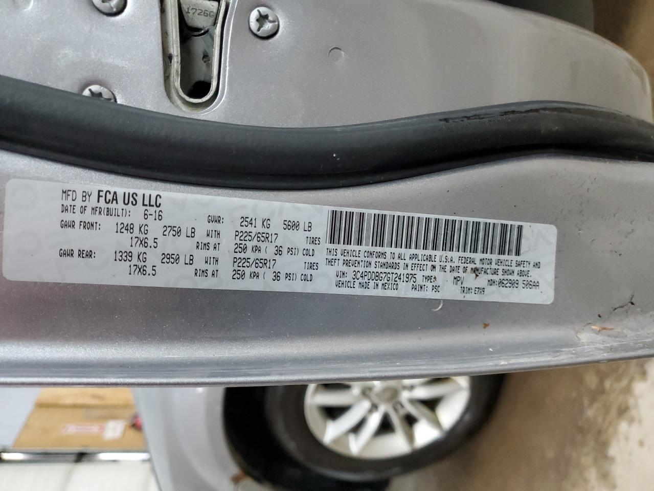 2016 Dodge Journey Sxt VIN: 3C4PDDBG7GT241975 Lot: 87287355