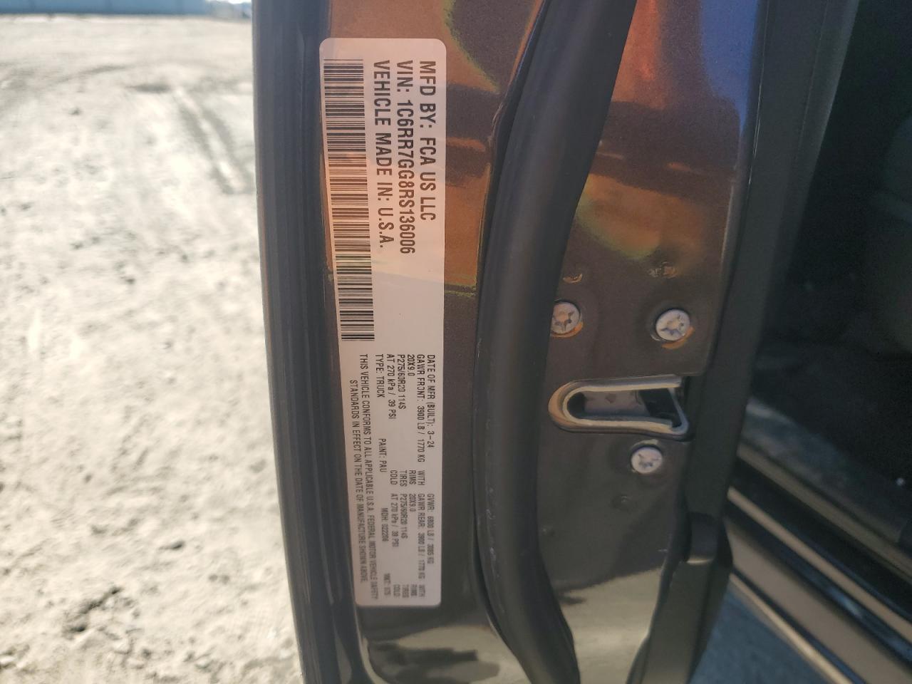 2024 Ram 1500 Classic Slt VIN: 1C6RR7GG8RS136006 Lot: 87018825