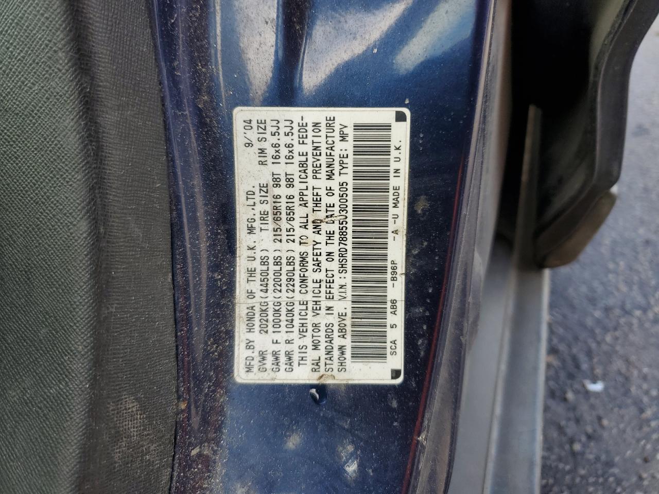 2005 Honda Cr-V Ex VIN: SHSRD78855U300505 Lot: 89440785