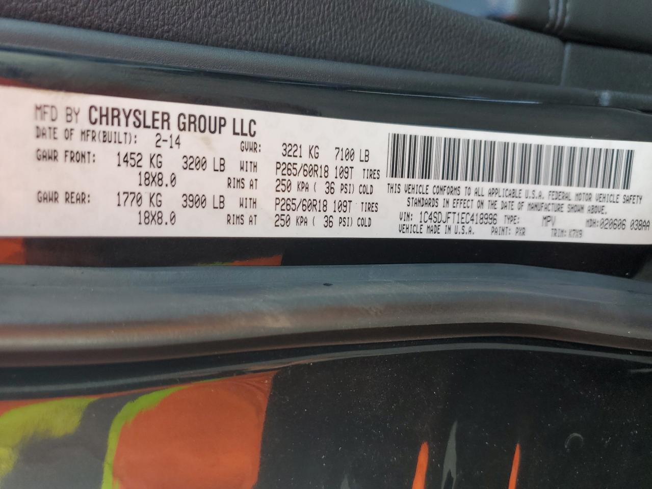 2014 Dodge Durango Ssv VIN: 1C4SDJFT1EC418996 Lot: 82227515