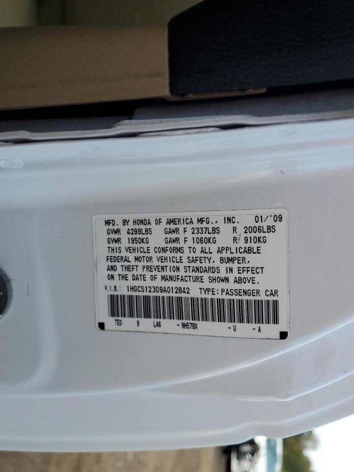 2009 Honda Accord Lx VIN: 1HGCS12309A012842 Lot: 85308385