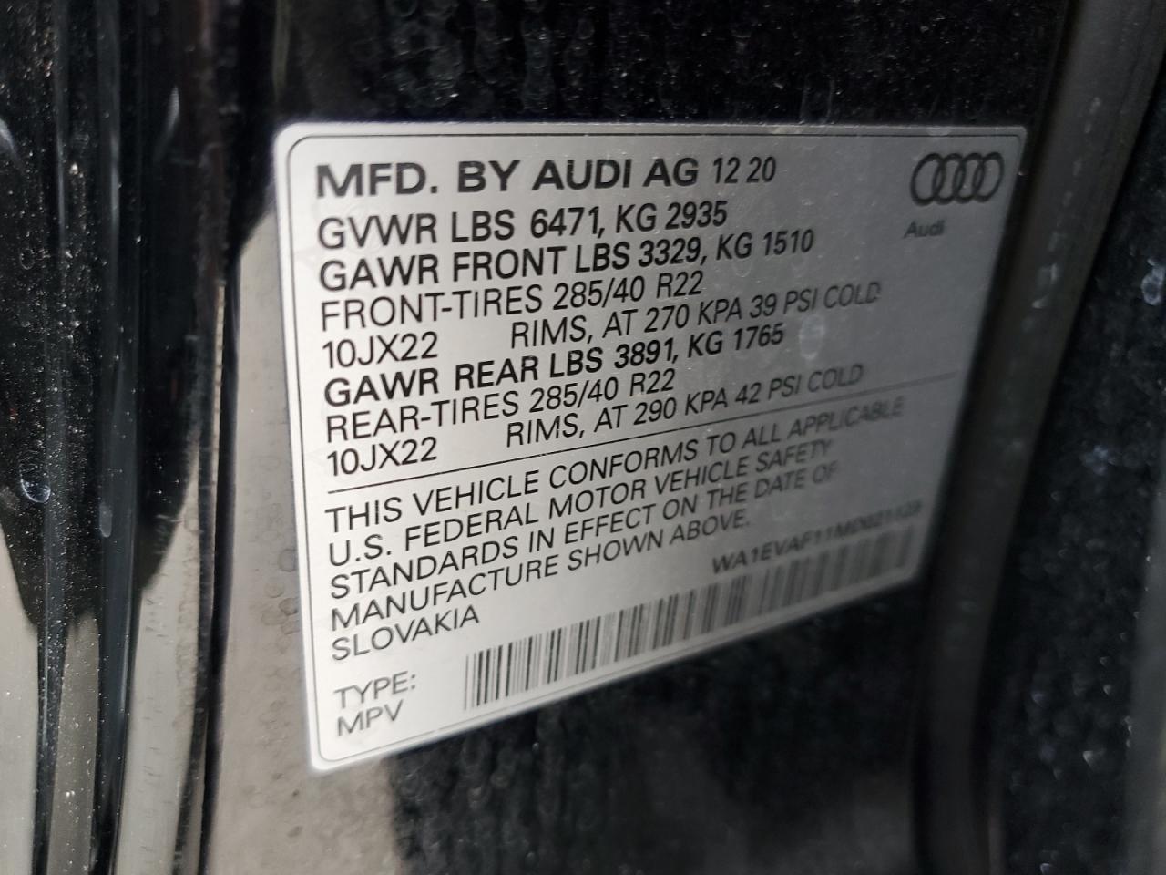 2021 Audi Q8 Premium Plus S-Line VIN: WA1EVAF11MD021123 Lot: 82395545