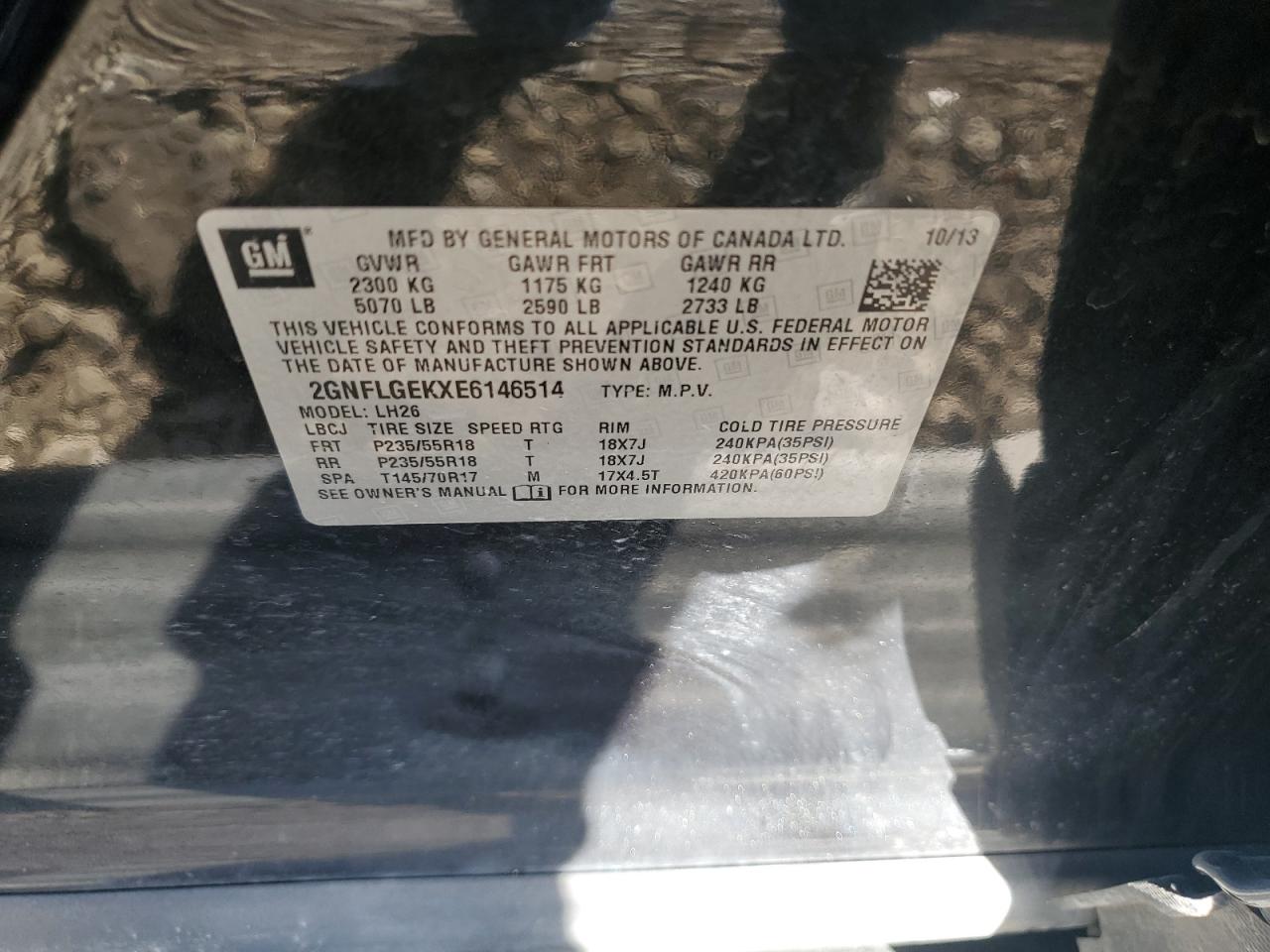 2014 Chevrolet Equinox Lt VIN: 2GNFLGEKXE6146514 Lot: 81928615