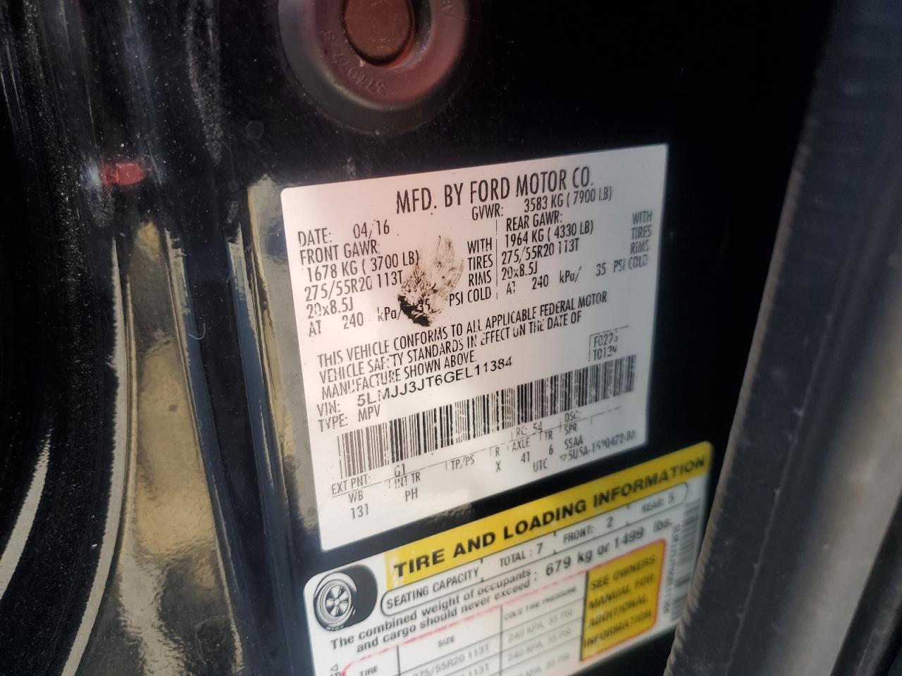 2016 Lincoln Navigator L Select VIN: 5LMJJ3JT6GEL11384 Lot: 84477335