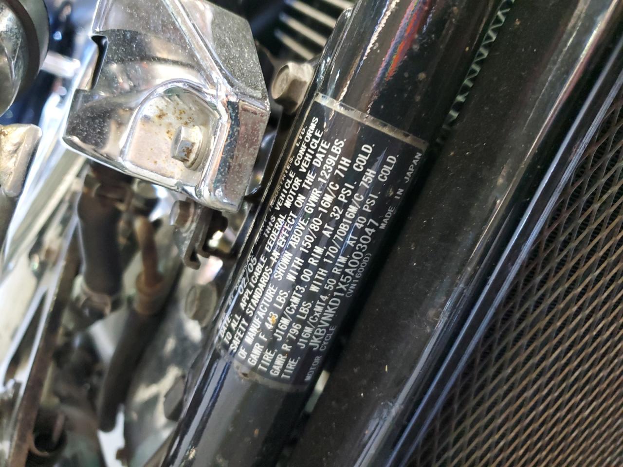 2005 Kawasaki Vn1600 D1 VIN: JKBVNKD1X5A003047 Lot: 84727975