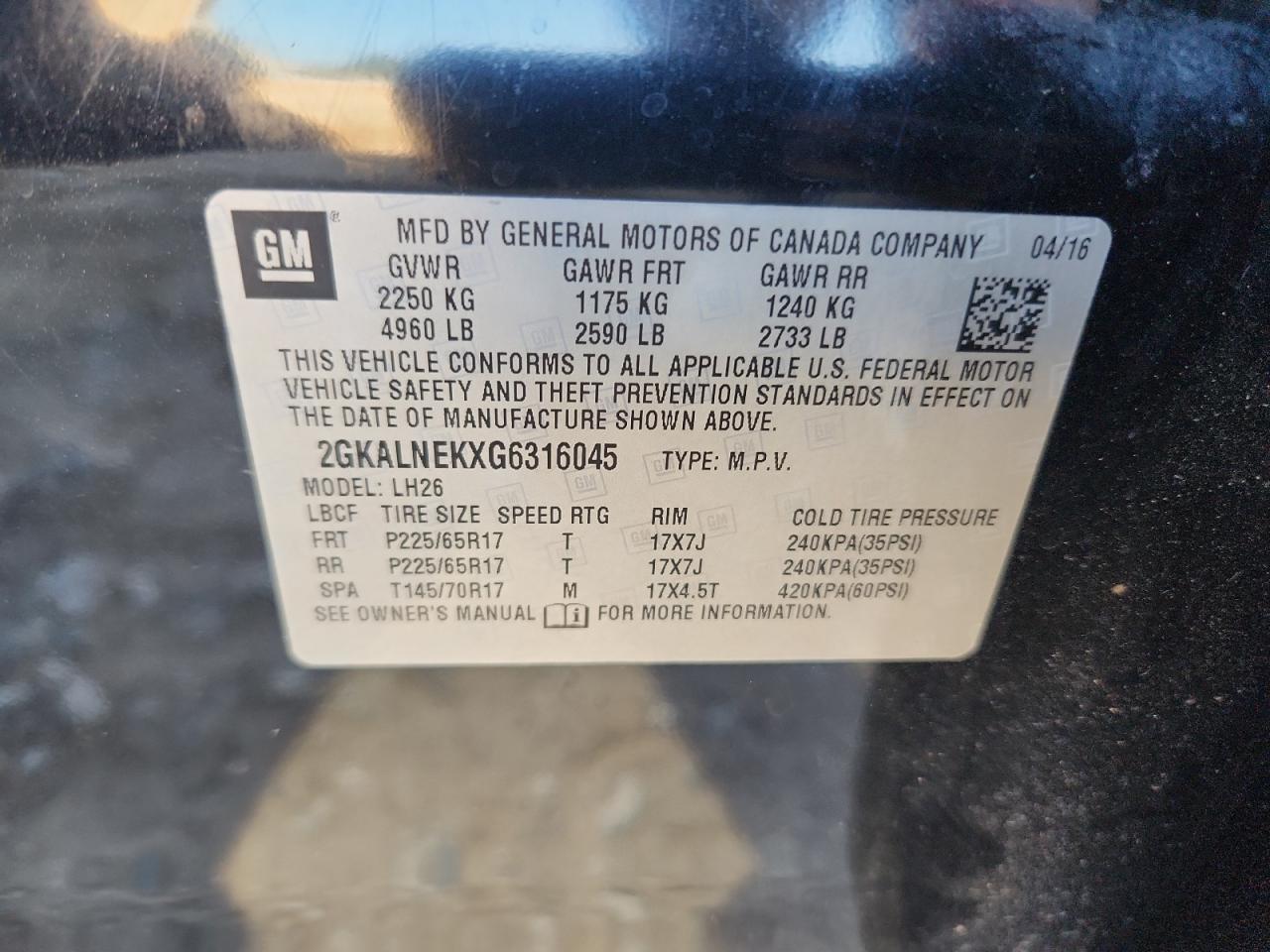 2016 GMC Terrain Sle VIN: 2GKALNEKXG6316045 Lot: 82513155